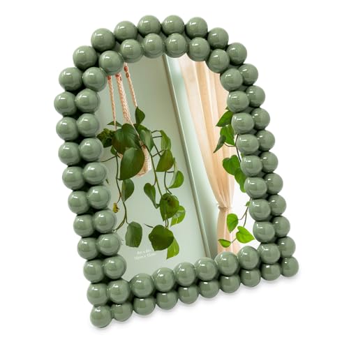 Isaac Jacobs 4x6 Glossy Rosemary Green Double Bauble Arch Photo Frame with Black Fabric Easel, Tabletop, Wall-Mountable, Shelf and Desk, Decorative Art Design, Home D??cor (4x6, Glossy Rosemary Green)