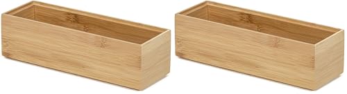 Compactor Osaka Bamboo Storage Box, Small Stackable Wood Storage Box, Brown, 22.5 x 7.5 x 6.5 cm, Natural Bamboo, RAN6965 (Pack of 2)