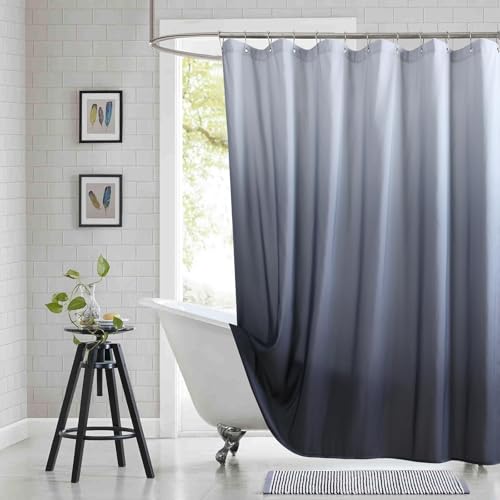 "BESTRIPES Extra Long Fabric Shower Curtain, Grey Ombre Microfiber Cloth Shower Curtains for Bathroom, Modern Waterproof Bathroom Curtains, 72"" W x 84"" H"