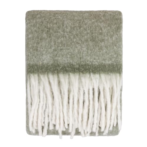 furn. Cozy Throw – Soft Textured Woven Blanket with Tassels (Green - 140x180cm)