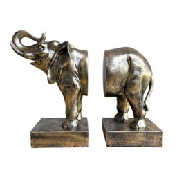 Dwelloria Elephant Bookends Set of 2 ??? Vintage Resin Animal Sculpture Book Stoppers, Heavy Duty Decorative Book Ends for Home Office Bookshelf