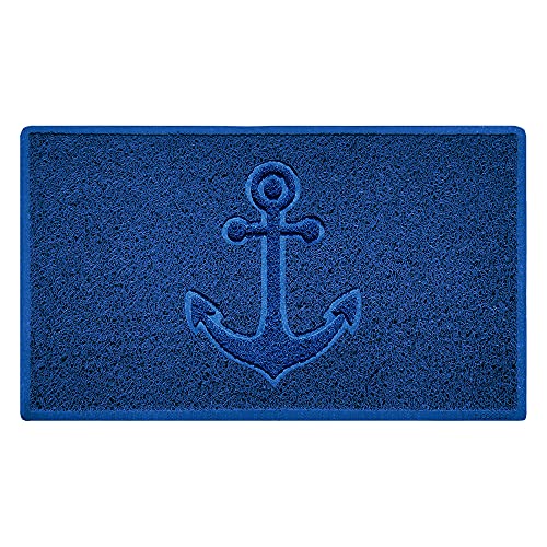 Nicoman Anchor Embossed Shape Door Mat Dirt-Trapper Washable Barrier Doormat-(Use Indoor or Sheltered Outdoor)-(75x44cm/29.5x17.3inches,Medium) Blue
