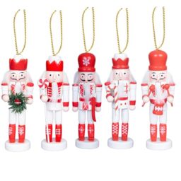 SHATCHI 13cm Wooden Christmas Nutcrackers 5pcs Set - Soldiers King Puppet Moving Parts Figurines Christmas Tree Hanging Decoration Ornaments