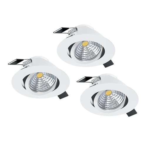 Eglo Set of 3 LED recessed spotlights Saliceto, dimmable Flat Round Ceiling Lights, White Aluminium, Neutral White, Ø 8.8 cm