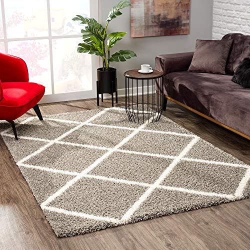 SANAT Madrid Shaggy Rug High Pile Rugs for Living Room, Bedroom, Kitchen - Grey, Size: 160 x 230 cm