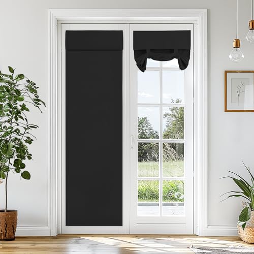 Vatge Blackout Door Curtains - Tricia Door Window Curtain Panel for Light Blocking and Insulating Sidelight Curtains, 1 Panel, W26 x L80, Black