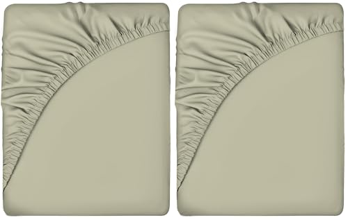 Sleepdown Fitted Sheet Super Soft Cosy Easy Care Polycotton Bed Linen Luxury Bedding Bedsheet 25cm Deep Non Iron - Ivory - Double (Pack of 2)