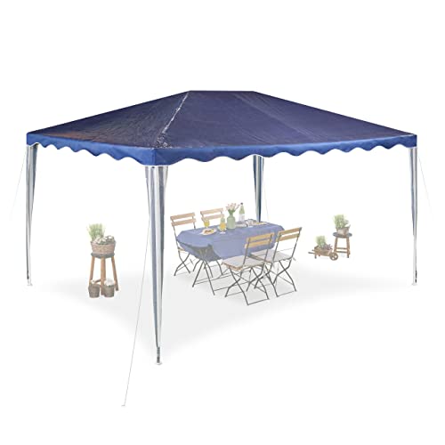 Relaxdays Gazebo, HxWxD: 2.5x3x4 m, Plastic, Steel, Frame, Waterproof, Roof, Garden, Party, Tent, Marquee, Darkblue, 250 x 300 x 400 cm