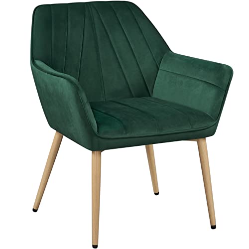 Yaheetech Velvet Accent Chair, Modern Armchair with Flared Wide Arms and Metal Legs, Tufted Vanity Chair for Make up Room/Living Room/Bedroom, Green