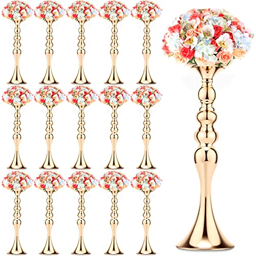 Sadnyy 16 Pcs Metal Flower Arrangements Stand Metal Wedding Flower Centerpiece Stand Tall Table Decor Flower Vase for Wedding Reception Centerpieces Event Party Hotel Home Decor (Gold, 16.9 Inch)