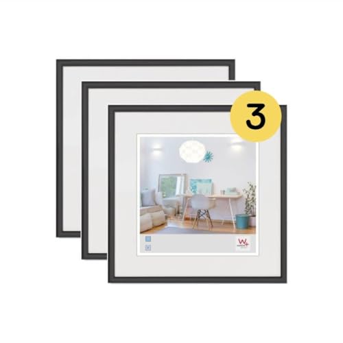walther Design Picture Frame Black 20 x 20 cm 3-Pack, New Lifestyle Plastic Frame KV220B3