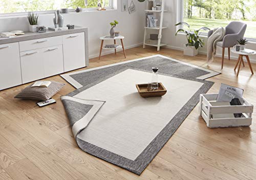 NORTHRUGS Panama Indoor and Outdoor Rug 120 x 170 cm - Reversible Rug Weatherproof Modern Plain Design with Border Runner for Balcony Patio Garden Conservatory Living Room Rug Waterproof in Grey Cream