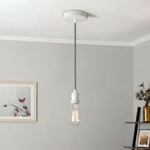 LEDSone Vintage E27 Pendant Light Fitting White Ceiling Rose