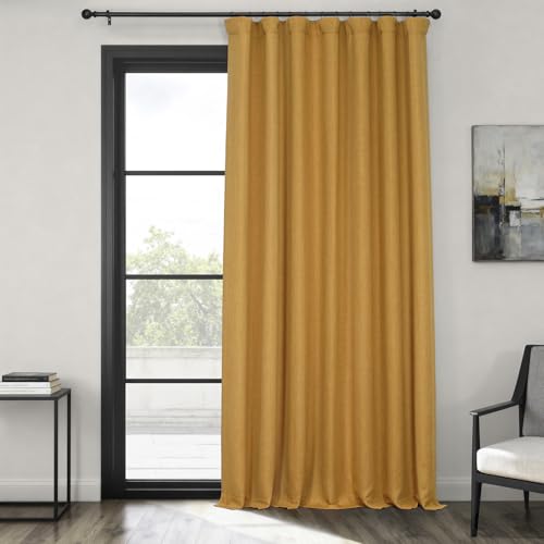 HPD Half Price Drapes Faux Linen Textured Room Darkening Curtains for Bedroom 108 Inches Long (1 Panel), 100W X 108L Extra Wide Curtains for Living Room Home Decor, Dandelion Gold