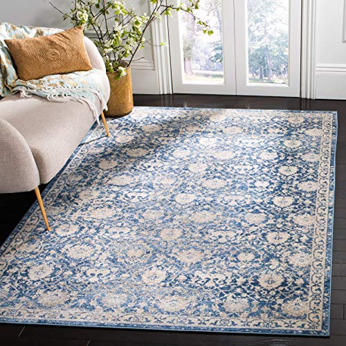 SAFAVIEH Traditional Rug for Living Room, Dining Room, Bedroom - Brentwood Collection, Short Pile, in Navy and CREME, 122 X 183 cm