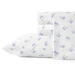 Stone Cottage - Queen Sheets, Cotton Percale Bedding Set, Crisp & Cool Home Decor (Blue Sketchy Ditsy, Queen)