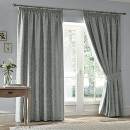 "Appletree Heritage - Worcester - Jacquard Pair of Pencil Pleat Curtains With Tie-Backs - 66"" Width x 72"" Drop (168 x 183cm) in Green"