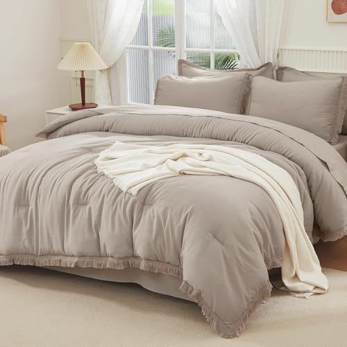 Andency Oversized King Comforter Set, 7 Pieces Wheat Green Bedding - Boho Bed in a Bag, Soft Lightweight, Fringe Bed Set with Comforter(120x120), Sheets, Pillowcases & Shams