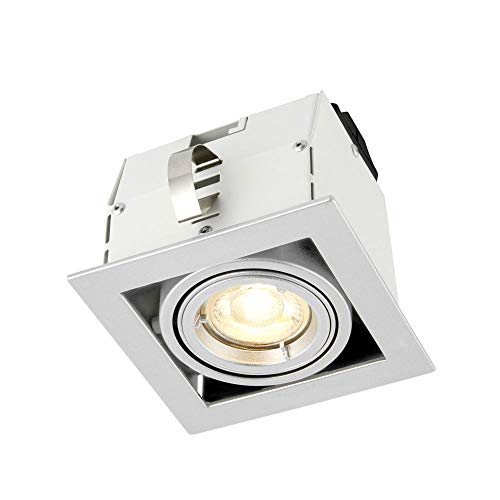 National Lighting Garrix Silver Adjustable Tilt GU10 LED Mains Voltage Robust Recessed Indoor Ceiling Boxed Downlight