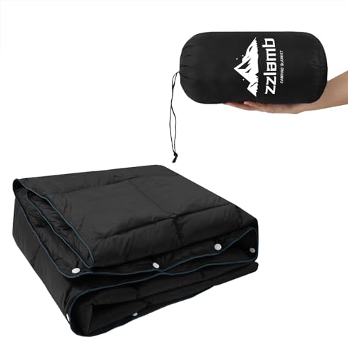 zzlamb Puffy Camping Blanket Down Alternative Small Size for Kid, Lightweight Water-Repellent Throw Blanket Compact, Portable Warm Quilt Couch Travel Beach Picnic Hammock Backpacking, Black 39''x55''