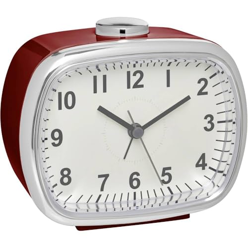TFA Dostmann 60.1032.05 Retro Analogue Alarm Clock with Snooze Function, Wine Red, L115 x W65 x H125 mm