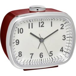 TFA Dostmann 60.1032.05 Retro Analogue Alarm Clock with Snooze Function, Wine Red, L115 x W65 x H125 mm