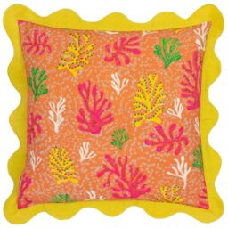 furn. Coral Feather Filled Cushion Cover – Coastal Reef Scalloped Trim Decorative Pillow (Citronelle – 50x50cm)