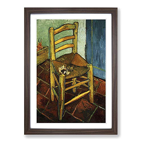 Vincent Van Gogh Chair and Pipe Framed Print - A2 Walnut Framed Wall Art - Ready to Hang - Modern Historical Picture - Living Room Bedroom Lounge Office