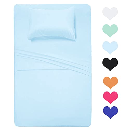 Best Season 400 Thread Count Cotton Single Bed Sheets Set (Sky Blue) 3 Piece - 100% Long Staple Cotton Sheets Set, Soft Cotton Bed Sheets Sets with Deep Pocket fit Up to 16 inch
