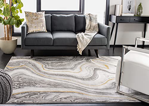Safavieh Contemporary Rug for Living Room, Dining Room, Bedroom - Craft Collection, Short Pile, in Grey and Gold, 201 X 274 cm