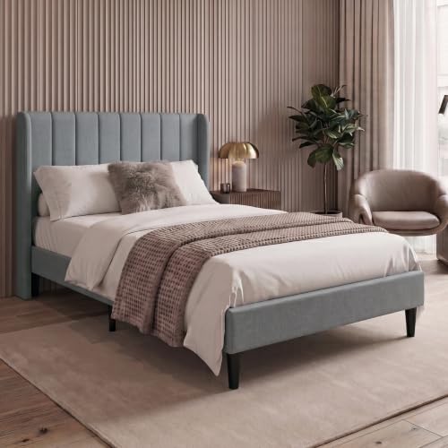 Vida Designs Vianna King Fabric Bed Frame - Light Grey Linen - 104H x 158.5W x 208D cm - Soft Cushioned Headboard - Underbed Storage - Slatted Base - Minimalist Style