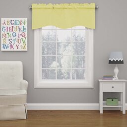 "Eclipse Modern Scalloped Valance Rod Pocket Window Curtain for Kitchen or Bathroom, Polyester, Lemon, 42"" W x 18"" L (Pack of 1)"