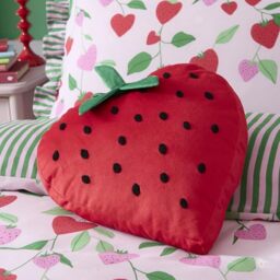 Bedlam Strawberry Velvet Shaped Cushion Red – Soft Velvet Decorative Strawberry Design, Filled Pad Included, 33 x 31