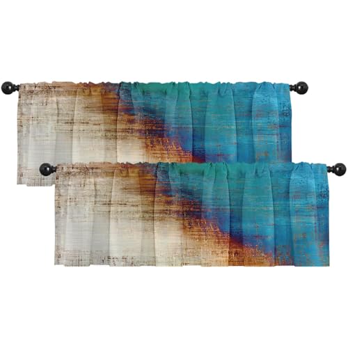 Emvency 2 Pack Valances Window Treatments, Blue Teal Brown Beige Painting Art Modern Abstract Blackout Adjustable for Living Room Bathroom Bedroom Kitchen Over Sink, 18x52 Inch Rod Pocket Valances