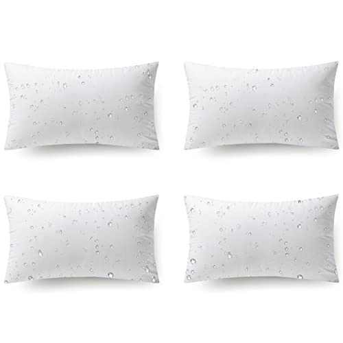 Phantoscope - Pack of 4 Square Decorative Throw Pillows Waterproof Hypoallergenic Outdoor Sofa Cushion Cover Insert 12x20 Inch
