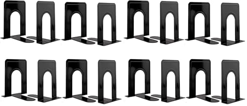 Metal Book Ends for Shelves, Book Shelf Holder Home Decorative, Book Ends for Heavy Books/Movies/CDs, Black 6.5 x 5 x 5.7 in, 4 Pair/ 8 Piece (Pack of 2)
