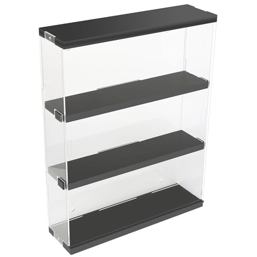 DuvinDD Acrylic Display Case Wall Mounted Funko POP Shelves, Clear Collectibles Showcase Display Cabinet with Sliding Door for Lego Figure Dustproof Hot Wheels Storage Box Black(11.8x3.3x14.8inch)