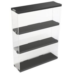 DuvinDD Acrylic Display Case Wall Mounted Funko POP Shelves, Clear Collectibles Showcase Display Cabinet with Sliding Door for Lego Figure Dustproof Hot Wheels Storage Box Black(11.8x3.3x14.8inch)