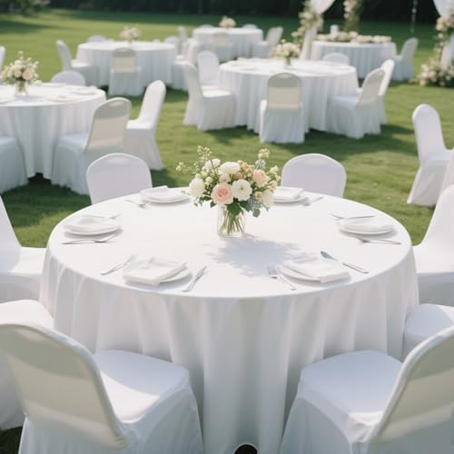 MRJ Round White Tablecloth 6 Pack 90 Inch Washable Polyester Fabric for Wedding Banquet Holiday Party Table Cover
