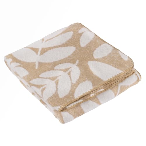 furn. Wylder Hazel Throw – Soft Reversible Woven Botanical Leaf Decorative Blanket (Oatmeal - 130x180cm)