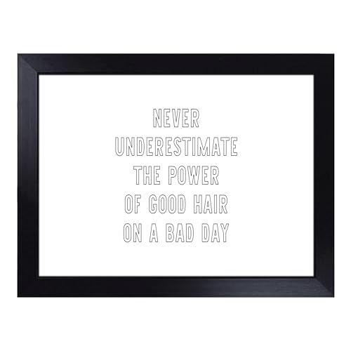 Lap Tray with Bean Bag Cushion, Power of Good Hair Typography Quote - Handmade in the UK, Raised Wooden Edge, Padded Cushion, Heat-Resistant Wipe-Clean Surface, for Meals, Laptops and Crafts