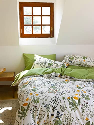 Houseri Green Floral Comforter Set Twin Yellow Green Botanical Bedding Set Twin Size Boho Comforter for Girls Women Bohemian Flower Farmhouse Bedding Quilt Twin Size