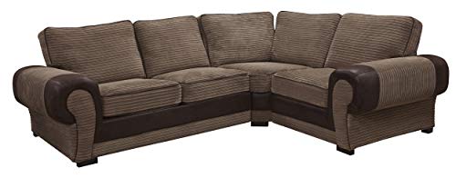 Sofas and More Big Corner Sofa Suite Tango 3+2 Armchair Jumbo Cord Brown (Right Hand Corner)
