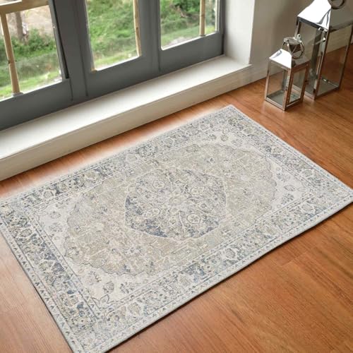 Livabliss Titaf Machine Washable Runner 66x115 cm – Traditional Boho Pattern, Vintage Style, Easy-Care Washable, Ideal for Living Room, Kitchen, Hallway, Outdoor – Grey, Olive, Blue, Ivory