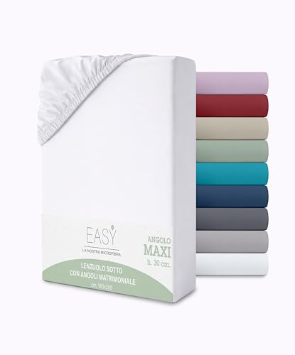Double Fitted Sheet, 180 x 200 + 30 cm, Microfibre, 30 cm Height, Plain Colour, No Iron, Fitted Sheet with Elasticated Corners