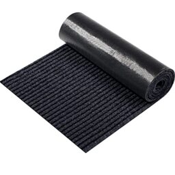 A Roll Large Semi-Finished Striped Door Mat Waterproof Entry Mat with Rubber Lining, Indoor and Outdoor Rug for Wet Weather, Entrance Shoe Scraper, Kitchen, Bathroom (15.8 x 78.8 Inch, Dark Black)