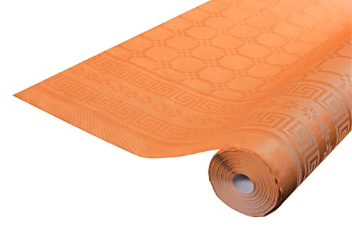 Damask paper disposable tablecloth in roll 6 M long X 1.18 M wide - Damask paper with a chic and classic universal pattern - Box of 12 rolls - orange (bright)