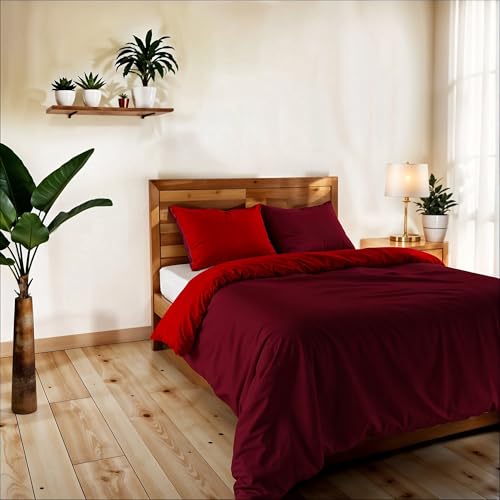 Vera Single and Half Duvet Cover Plain Double Face with Duvet Cover 200 x 200 cm with Envelope 20 x 50 cm + 2 Pillowcases 50 x 80 cm Bordeaux/Red