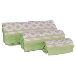 WELL HOME MOBILIARIO & DECORACIÓN Set of 3 Terry Cotton Bath Towels 450 g/m2, 50 x 30 100 x 50 150 x 100 cm, Water Green Diamond Collection