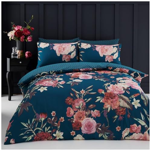 GC GAVENO CAVAILIA Easy Care Duvet Cover Printed Quilt Set Reversible Bedding, Single, Teal